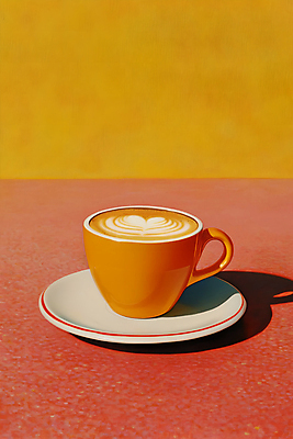 JPG 커피 일러스트 수채화 사람없음 컵 주황색 커피잔 라떼 라떼아트 국내일러스트 AI일러스트 AI콘텐츠 식기 음료 컬러 잔 그림 파일형식