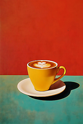 JPG 커피 일러스트 수채화 사람없음 컵 빨간색 초록색 커피잔 라떼 라떼아트 국내일러스트 AI일러스트 AI콘텐츠 식기 음료 컬러 잔 그림 파일형식