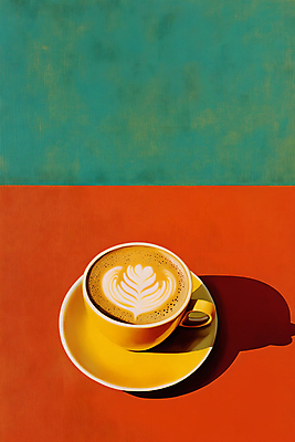 JPG 커피 일러스트 수채화 사람없음 컵 빨간색 초록색 커피잔 라떼 라떼아트 국내일러스트 AI일러스트 AI콘텐츠 식기 음료 컬러 잔 그림 파일형식