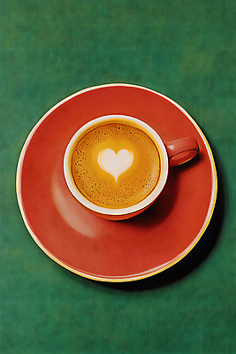 JPG 커피 일러스트 수채화 사람없음 컵 빨간색 초록색 커피잔 라떼 라떼아트 국내일러스트 AI일러스트 AI콘텐츠 식기 음료 컬러 잔 그림 파일형식