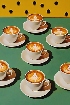 JPG 커피 일러스트 수채화 사람없음 컵 초록색 여러개 커피잔 라떼 라떼아트 국내일러스트 AI일러스트 AI콘텐츠 식기 음료 컬러 다수 잔 그림 파일형식