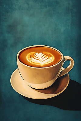 JPG 커피 일러스트 수채화 사람없음 컵 커피잔 청록색 라떼 라떼아트 국내일러스트 AI일러스트 AI콘텐츠 식기 음료 컬러 잔 그림 파일형식