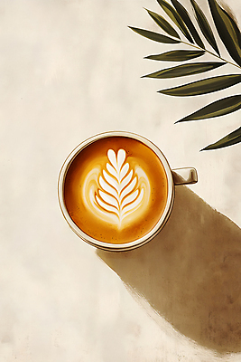 JPG 식물 커피 잎 일러스트 수채화 그림자 사람없음 컵 하이앵글 커피잔 라떼 라떼아트 국내일러스트 AI일러스트 AI콘텐츠 식기 음료 뷰포인트 잔 그림 파일형식