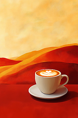 JPG 커피 일러스트 수채화 사람없음 컵 주황색 커피잔 라떼 라떼아트 국내일러스트 AI일러스트 AI콘텐츠 식기 음료 컬러 잔 그림 파일형식