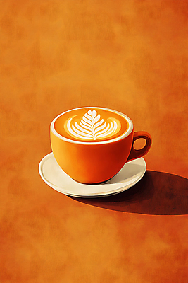 JPG 커피 일러스트 수채화 사람없음 컵 주황색 커피잔 라떼 라떼아트 국내일러스트 AI일러스트 AI콘텐츠 식기 음료 컬러 잔 그림 파일형식