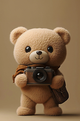 JPG 편집이미지 들기 사람없음 갈색 카메라 귀여움 곰인형 가을 2025년 트렌드컬러 편집실사 모카무스 AI포토 AI콘텐츠 계절 인형 컬러 컨셉 모션 전자제품 연도 CG 파일형식