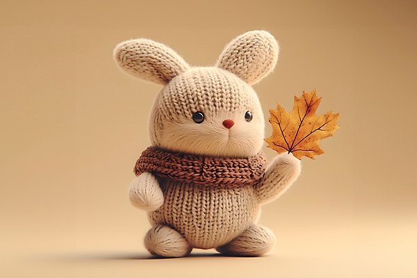 JPG 편집이미지 낙엽 들기 사람없음 갈색 귀여움 목도리 가을 토끼인형 편집실사 AI포토 AI콘텐츠 잡화 계절 인형 컬러 컨셉 잎 모션 토끼 CG 파일형식