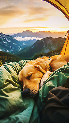 JPG 편집이미지 라이프스타일 여행 텐트 사람없음 소풍 캠핑 가을 잠 강아지 디지털합성 편집실사 AI포토 AI콘텐츠 계절 레저 캠핑도구 생활 반려동물 야외활동 개 CG 파일형식