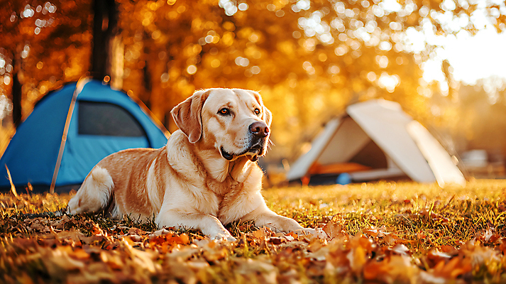 JPG 편집이미지 라이프스타일 여행 단풍 낙엽 텐트 사람없음 소풍 캠핑 가을 강아지 디지털합성 편집실사 AI포토 AI콘텐츠 계절 잎 레저 캠핑도구 생활 반려동물 야외활동 개 CG 파일형식