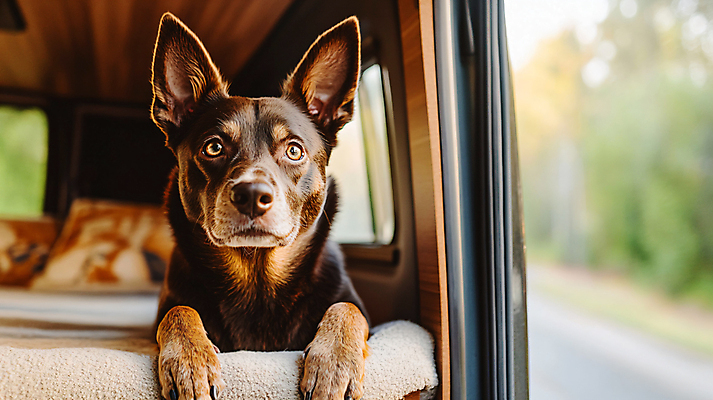 JPG 편집이미지 라이프스타일 여행 자동차 사람없음 소풍 캠핑 가을 강아지 디지털합성 차안 편집실사 AI포토 AI콘텐츠 계절 육상교통 레저 생활 반려동물 야외활동 개 CG 파일형식