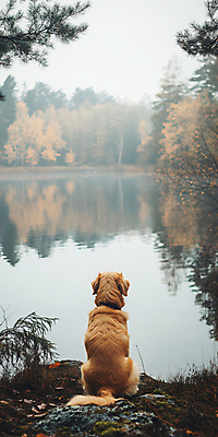 JPG 나무 편집이미지 라이프스타일 응시 호수 여행 사람없음 소풍 캠핑 가을 강아지 디지털합성 편집실사 AI포토 AI콘텐츠 식물 시선 계절 레저 생활 반려동물 야외활동 개 CG 파일형식