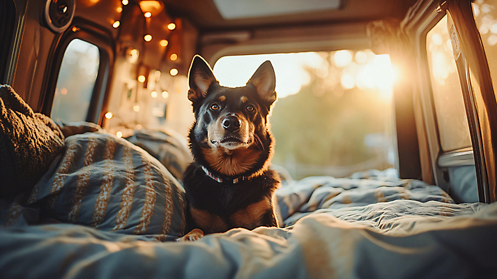 JPG 편집이미지 라이프스타일 여행 사람없음 소풍 이불 캠핑 가을 강아지 디지털합성 캠핑카 차안 차박 편집실사 AI포토 AI콘텐츠 계절 침구 자동차 레저 생활 반려동물 야외활동 개 CG 파일형식