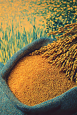 JPG 식물 편집이미지 사람없음 주황색 벼 쌀 가을 담기 마대 포대자루 편집실사 AI포토 AI콘텐츠 계절 컬러 모션 곡류 CG 자루 파일형식