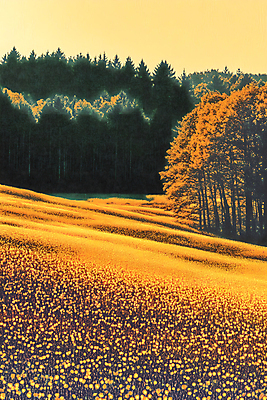 JPG 나무 편집이미지 자연 초원 사람없음 노을 주황색 가을 숲 언덕 편집실사 AI컴퓨터그래픽 AI콘텐츠 자연요소 식물 계절 컬러 CG 생태계 파일형식