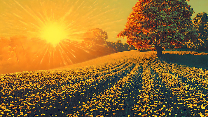 JPG 나무 편집이미지 자연 초원 사람없음 햇빛 태양 노을 주황색 가을 숲 언덕 편집실사 AI컴퓨터그래픽 AI콘텐츠 자연요소 식물 계절 컬러 CG 생태계 파일형식