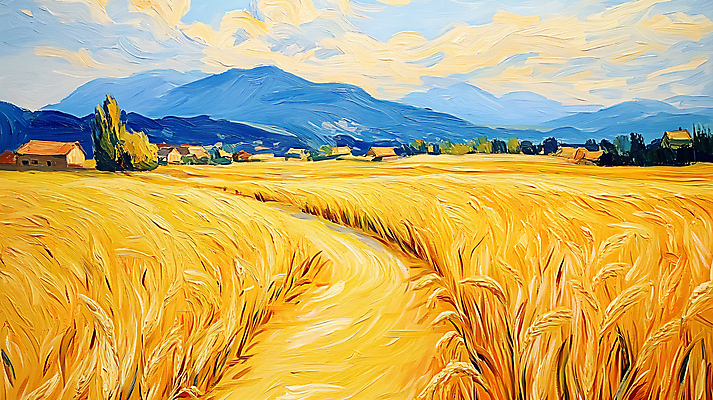 JPG 편집이미지 계절 풍경 초원 사람없음 빛 노을 수확 가을 유화 편집실사 자연요소 농업 미술 CG 파일형식