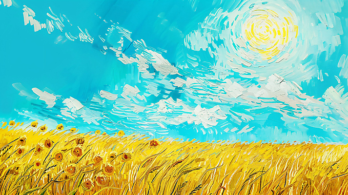 JPG 편집이미지 계절 꽃 밭 하늘 풍경 초원 사람없음 빛 태양 수확 가을 유화 편집실사 자연요소 식물 농업 미술 CG 파일형식