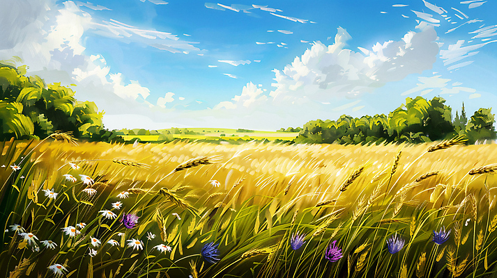JPG 편집이미지 꽃 밭 하늘 풍경 초원 사람없음 빛 노을 수확 가을 유화 편집실사 자연요소 식물 계절 농업 미술 CG 파일형식