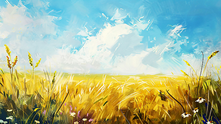 JPG 편집이미지 계절 하늘 풍경 초원 사람없음 빛 노을 수확 가을 유화 편집실사 자연요소 농업 미술 CG 파일형식