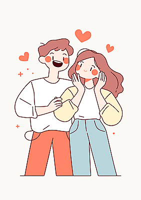 커플 응시 여자 남자 일러스트 미소 이벤트 성인 두명 손들기 하트 성인만 국내일러스트 AI파일 모양 시선 관계 모션 표정 사람 파일형식 벡터