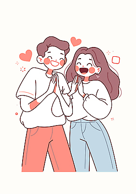 커플 여자 남자 일러스트 미소 이벤트 성인 두명 하트 손모으기 성인만 국내일러스트 AI파일 모양 관계 표정 사람 손짓 파일형식 벡터