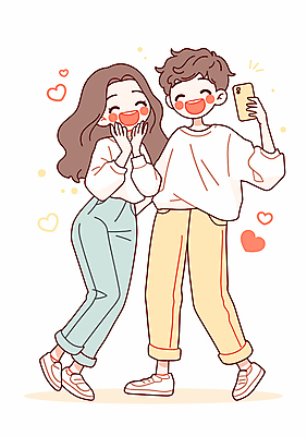 전신 커플 여자 남자 일러스트 미소 들기 이벤트 성인 두명 스마트폰 성인만 국내일러스트 AI파일 관계 모션 표정 사람 핸드폰 스마트기기 파일형식 벡터