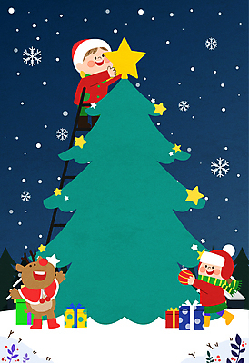 자연요소 여자 기념일 남자 어린이 크리스마스 사슴 눈_날씨 선물 사람 상자 도구 파일형식 벡터 야간 눈꽃 소녀 소년 어린이만 두명 선물상자 크리스마스장식 전신 눈사람 크리스마스트리 별 사다리 루돌프 AI파일 일러스트 국내일러스트