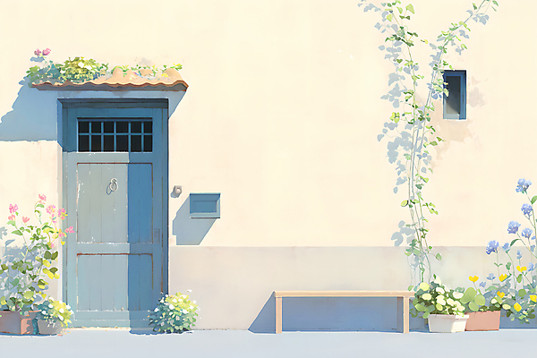 JPG 꽃 화분 잎 일러스트 창문 수채화 주택 그림자 사람없음 문 국내일러스트 AI일러스트 AI콘텐츠 식물 건물 파일형식