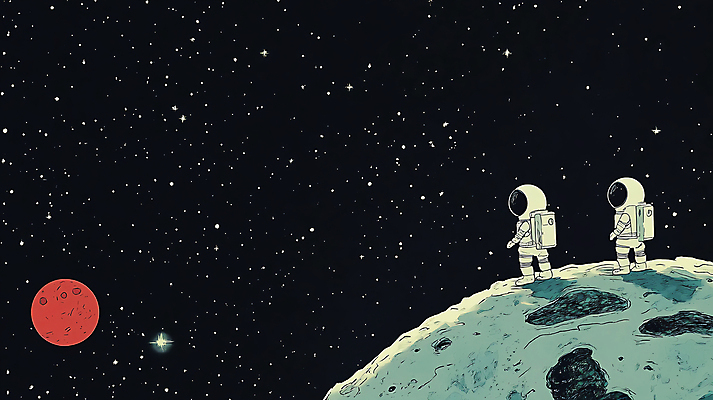 JPG 여자 남자 지구 일러스트 성인 두명 우주 행성 우주비행사 달 그림 우주복 달표면 성인만 국내일러스트 AI일러스트 AI콘텐츠 자연요소 옷 사람 파일형식