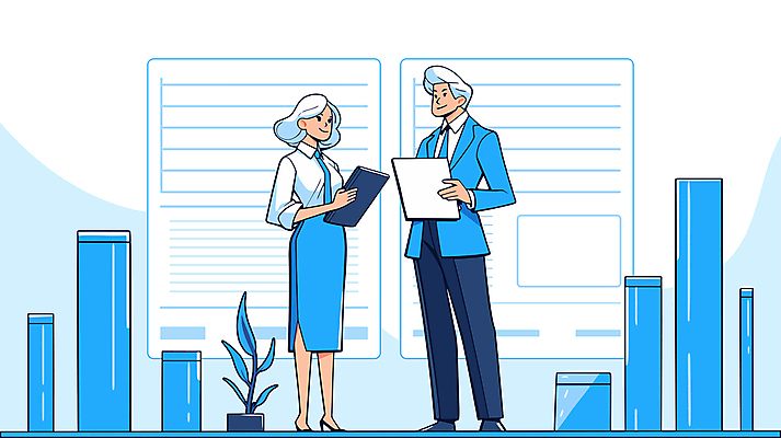 전신 여자 남자 화분 일러스트 비즈니스 부동산 그래프 협력 서기 들기 성인 두명 경제 파란색 직장인 전문직 분석 상담 문서 오피스룩 소통 성인만 국내일러스트 AI파일 직업 옷 컬러 컨셉 모션 사람 재산 파일형식 벡터