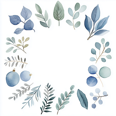 JPG 잎 일러스트 나뭇잎 수채화 사람없음 장식 파란색 심플 국내일러스트 AI일러스트 AI콘텐츠 식물 컬러 파일형식