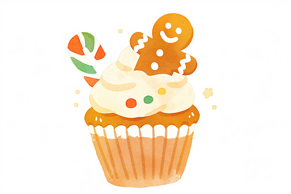 기념일 컨셉 디저트 사탕 장식 케이크 진저쿠키 파일형식 AI콘텐츠 지팡이사탕 스프링클 쿠키 크리스마스 컵케이크 귀여움 JPG 일러스트 진저맨 사람없음 국내일러스트 AI일러스트