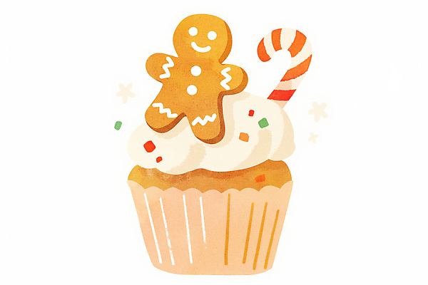 기념일 컨셉 디저트 사탕 장식 케이크 진저쿠키 파일형식 AI콘텐츠 지팡이사탕 스프링클 쿠키 크리스마스 컵케이크 귀여움 JPG 일러스트 진저맨 사람없음 국내일러스트 AI일러스트