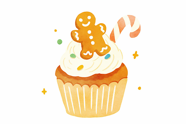 JPG 크리스마스 일러스트 사람없음 장식 쿠키 귀여움 컵케이크 지팡이사탕 진저맨 스프링클 국내일러스트 AI일러스트 AI콘텐츠 기념일 컨셉 디저트 사탕 케이크 진저쿠키 파일형식