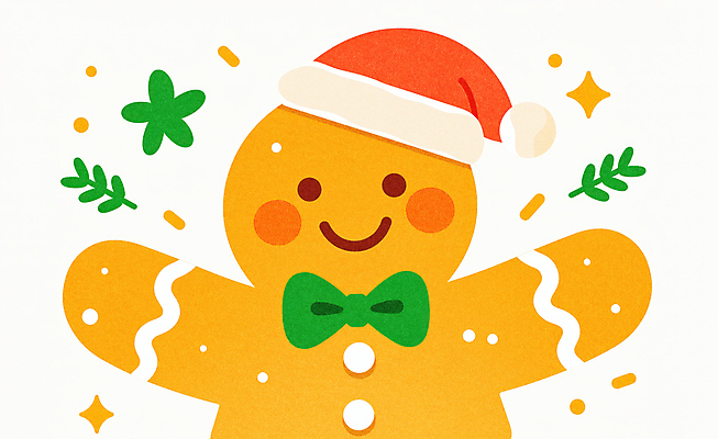 JPG 크리스마스 일러스트 산타모자 사람없음 장식 쿠키 귀여움 진저맨 국내일러스트 AI일러스트 AI콘텐츠 모자_잡화 기념일 컨셉 디저트 진저쿠키 파일형식