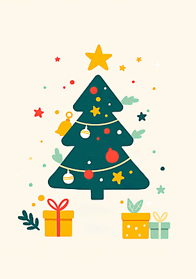 JPG 별 잎 크리스마스 겨울 일러스트 사람없음 초록색 선물상자 크리스마스트리 종 연말 오너먼트 국내일러스트 AI일러스트 AI콘텐츠 자연요소 식물 계절 기념일 컬러 크리스마스장식 선물 상자 파일형식