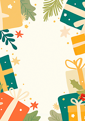 JPG 열매 별 리본 잎 크리스마스 겨울 일러스트 사람없음 초록색 선물상자 노란색 연말 카피스페이스 국내일러스트 AI일러스트 AI콘텐츠 자연요소 식물 계절 기념일 컬러 선물 상자 공백 파일형식