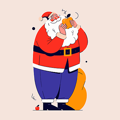 전신 노년 남자 행복 크리스마스 겨울 일러스트 산타모자 산타옷 동화 한명 미소 빨간색 산타클로스 먹기 즐거움 연말 황금사과 노인남자한명만 국내일러스트 AI파일 모자_잡화 1 옷 계절 기념일 감정 컬러 모션 표정 사람 성인 사과 남자한명만 노인남자만 파일형식 벡터