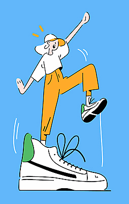 전신 여자 스포츠 하늘색 신발 일러스트 한명 손짓 20대 달리기 운동 점프 역동적 러닝 국내일러스트 AI파일 1 컨셉 모션 건강 사람 청년 파란색 파일형식 벡터