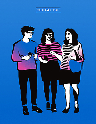 전신 라이프스타일 여자 패션 남자 커피 일러스트 비즈니스 커뮤니케이션 대화 성인 세명 파란색 친구 그룹 감성 판화 성인만 국내일러스트 AI파일 음료 컬러 컨셉 관계 말하기 미술 사람 생활 파일형식 벡터