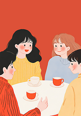 PSD 라이프스타일 여자 남자 커피 크리스마스 겨울 일러스트 커뮤니케이션 따뜻함 대화 앉기 여러명 상반신 성인 빨간색 친구 모임 차 찻잔 컵받침 감성 성인만 송년회 국내일러스트 계절 기념일 음료 컬러 다수 컨셉 관계 모션 잔 말하기 사람 생활 받침대 연말 파일형식