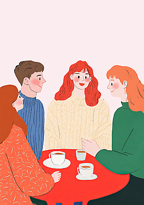 PSD 라이프스타일 여자 남자 커피 크리스마스 겨울 일러스트 커뮤니케이션 따뜻함 대화 앉기 여러명 상반신 성인 빨간색 친구 모임 차 찻잔 컵받침 감성 원형탁자 성인만 송년회 국내일러스트 계절 기념일 음료 컬러 다수 컨셉 관계 모션 탁자 잔 말하기 사람 생활 받침대 연말 파일형식