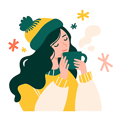여자 일러스트 눈꽃 털모자 한명 들기 상반신 성인 눈감음 머그컵 차 수증기 감기 스웨터 음미 성인여자한명만 감기예방 국내일러스트 AI파일 모자_잡화 1 음료 상의 모션 눈_날씨 사람 컵 질병 예방 여자한명만 성인여자만 파일형식 벡터
