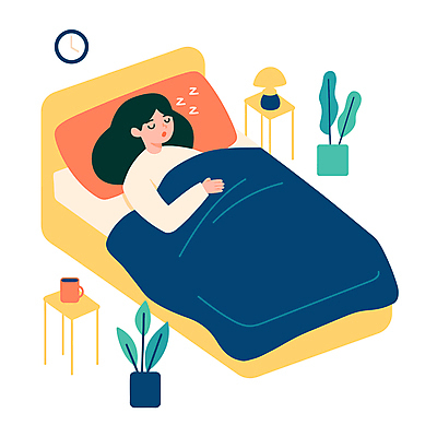 여자 화분 시계 잎 일러스트 베개 조명 한명 성인 이불 머그컵 침대 잠 감기 협탁 매트리스 성인여자한명만 감기예방 국내일러스트 AI파일 식물 1 가구 침구 사람 컵 질병 예방 여자한명만 성인여자만 파일형식 벡터