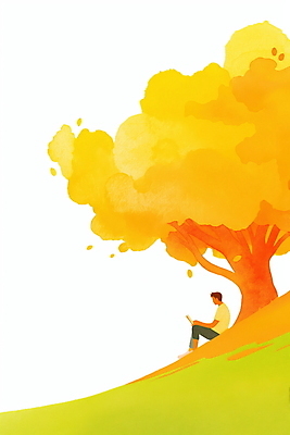 JPG 전신 나무 남자 일러스트 자연 수채화 한명 앉기 풍경 성인 주황색 가을 감성 사색 성인남자한명만 국내일러스트 AI일러스트 AI콘텐츠 식물 1 계절 컬러 컨셉 생각 모션 사람 생태계 남자한명만 성인남자만 파일형식