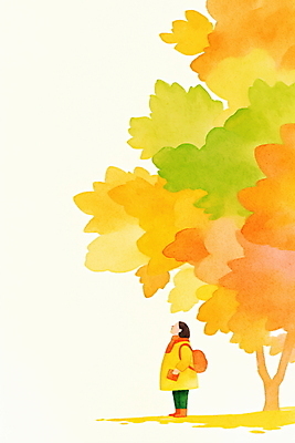 JPG 전신 나무 여자 어린이 일러스트 자연 수채화 한명 풍경 소녀 주황색 가을 감성 사색 소녀한명만 국내일러스트 AI일러스트 AI콘텐츠 식물 1 계절 컬러 컨셉 생각 사람 생태계 여자한명만 소녀만 파일형식