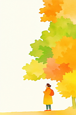 JPG 전신 나무 여자 일러스트 자연 수채화 한명 서기 풍경 성인 주황색 가을 감성 사색 성인여자한명만 국내일러스트 AI일러스트 AI콘텐츠 식물 1 계절 컬러 컨셉 생각 모션 사람 생태계 여자한명만 성인여자만 파일형식