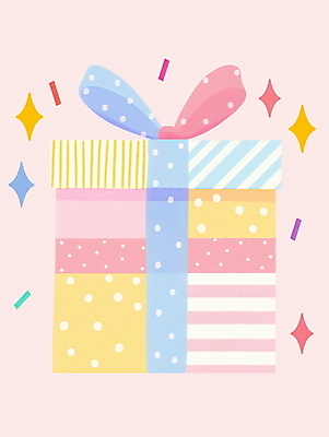 JPG 무료이미지 리본 분홍색 크리스마스 일러스트 사람없음 선물상자 반짝임 파티 물방울무늬 줄무늬 기쁨 생일 오브젝트 국내일러스트 AI일러스트 AI콘텐츠 기념일 감정 컬러 무늬 모션 선물 이벤트 상자 파일형식