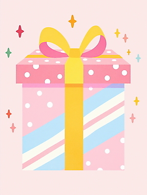 JPG 리본 분홍색 크리스마스 일러스트 사람없음 선물상자 반짝임 파티 물방울무늬 기쁨 생일 오브젝트 사선무늬 국내일러스트 AI일러스트 AI콘텐츠 기념일 감정 컬러 무늬 모션 선물 이벤트 상자 파일형식