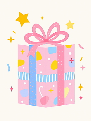 JPG 별 리본 분홍색 크리스마스 일러스트 사람없음 선물상자 반짝임 파티 기쁨 생일 오브젝트 국내일러스트 AI일러스트 AI콘텐츠 자연요소 기념일 감정 컬러 모션 선물 이벤트 상자 파일형식